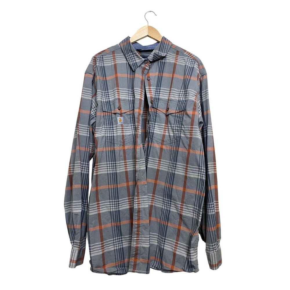 Carhartt Rugged Flex Mens 2XL Tall Relaxed Fit Plaid Button Down‎ Shirt TW4915-M